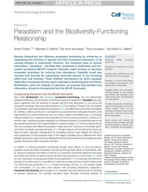 Parasitism and the Biodiversity-Functioning Relationship