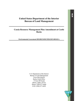 Cassia Resource Management Plan Amendment of Castle Rock EA