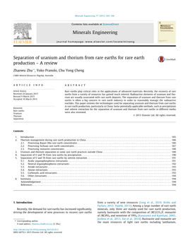 Separation of Uranium and Thorium from Rare Earths for Rare Earth Production – a Review ⇑ Zhaowu Zhu , Yoko Pranolo, Chu Yong Cheng