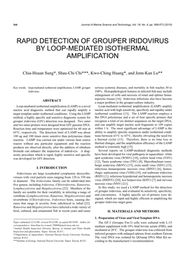 Rapid Detection of Grouper Iridovirus by Loop-Mediated Isothermal Amplification