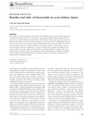 Benefits and Risks of Furosemide in Acute Kidney Injury