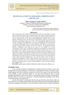 Mystical Union in Judaism, Christianity and Islam