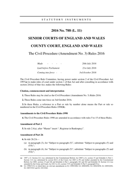 The Civil Procedure (Amendment No. 3) Rules 2016