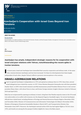Azerbaijan's Cooperation with Israel Goes Beyond Iran Tensions by Brenda Shaffer