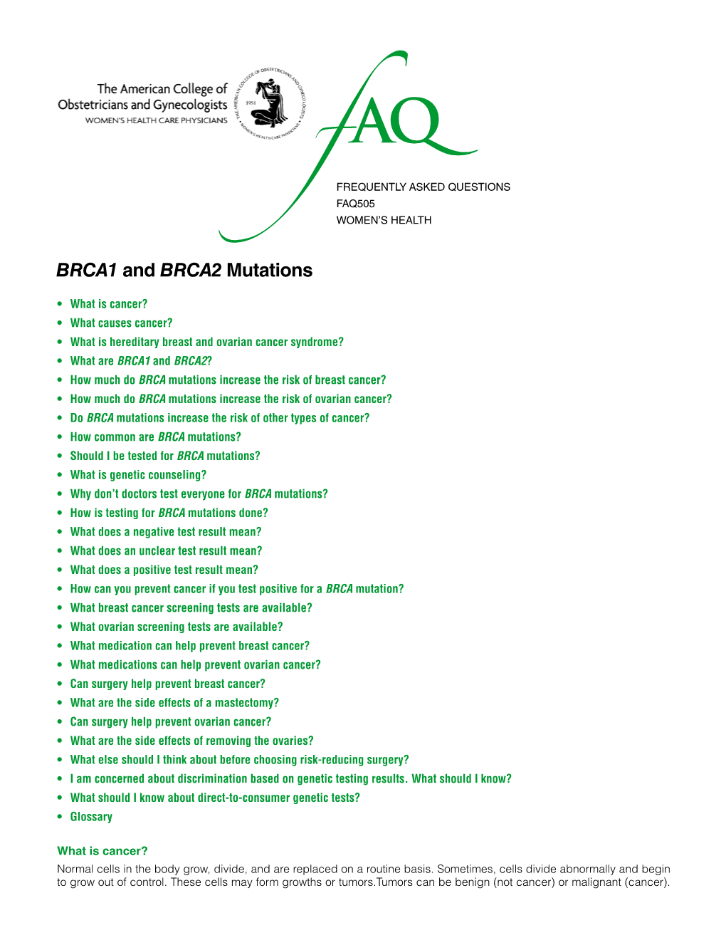 FAQ505 -- BRCA1 and BRCA2 Mutations