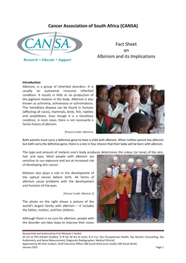 (CANSA) Fact Sheet on Albinism and Its Implications