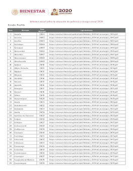 Estado: Puebla Informe Anual Sobre La Situación De Pobreza Y Rezago