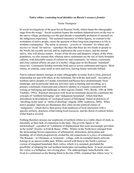 In Social Science Accounts of the Russian North Over the Past Decade, the White Northerner Has Paid for His Colonial Sins B