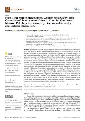 High-Temperature Metamorphic Garnets from Grenvillian Granulites of Southwestern Oaxacan Complex (Southern Mexico): Petrology, G