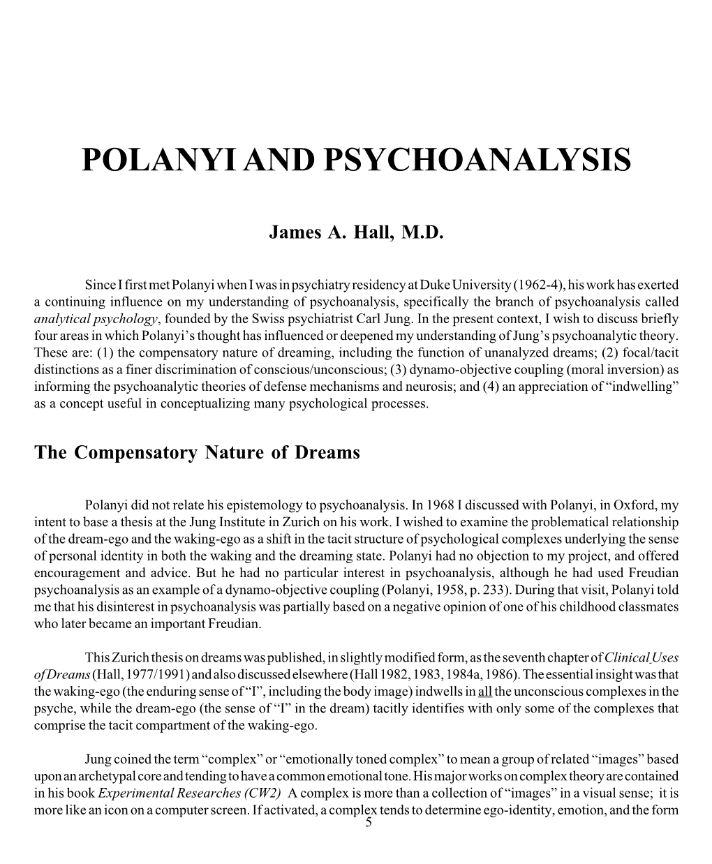 Polanyi and Psychoanalysis