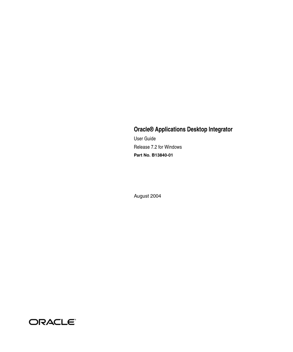 Oracle Applications Desktop Integrator User Guide Release