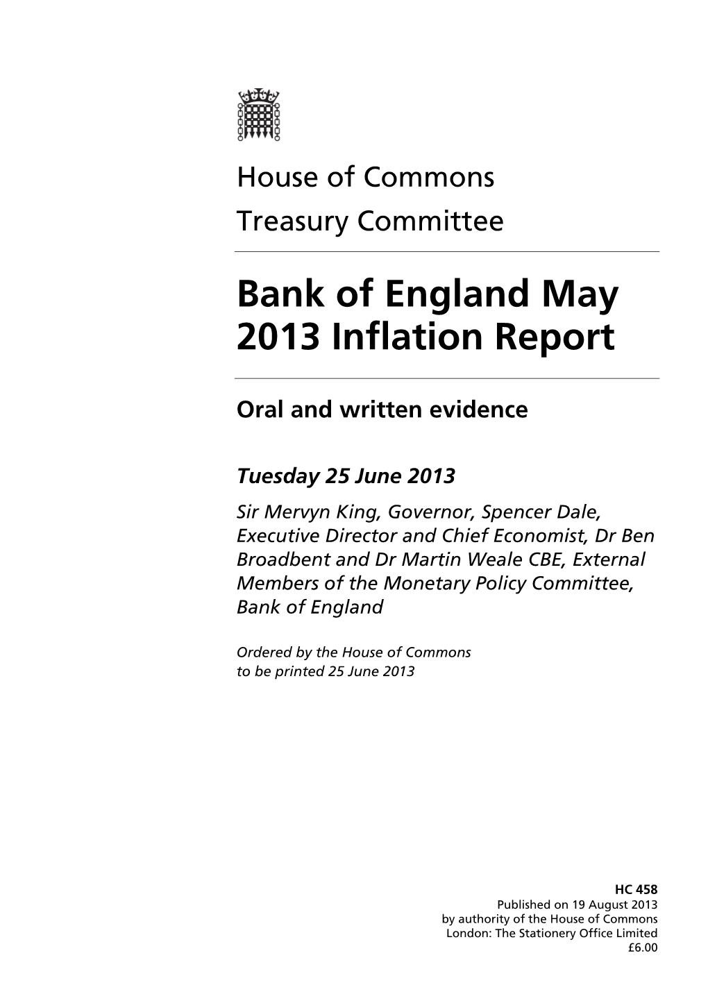 Bank of England May 2013 Inflation Report