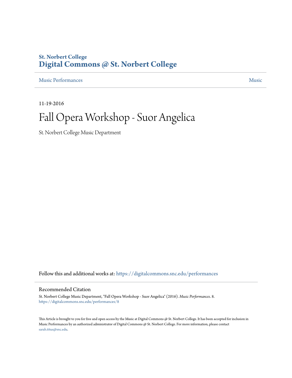 Fall Opera Workshop - Suor Angelica St