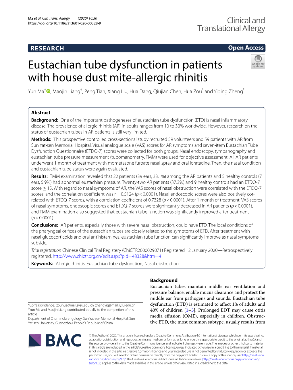 Eustachian Tube Dysfunction in Patients with House Dust Mite