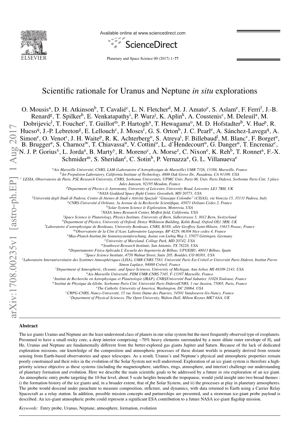 Scientific Rationale for Uranus and Neptune in Situ Explorations