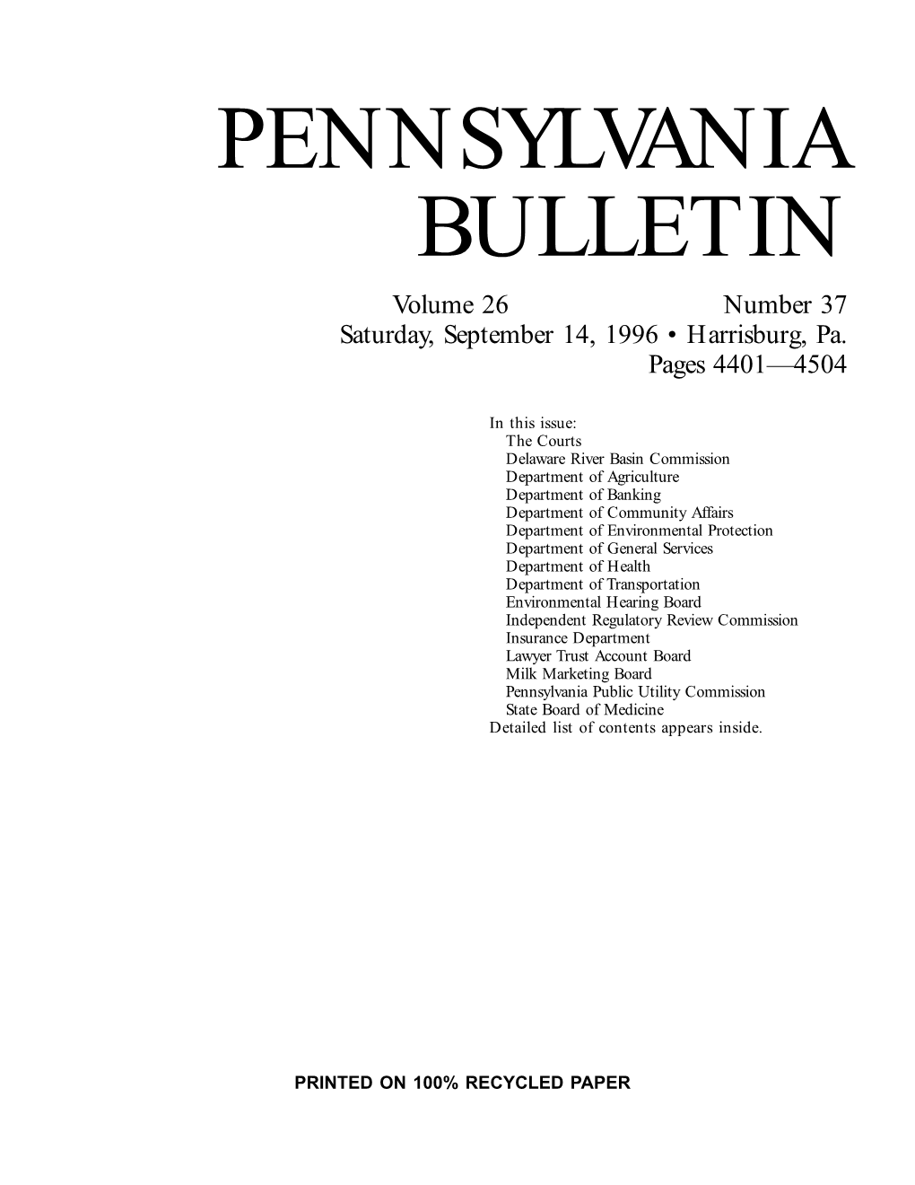 Pennsylvania Public Utility Commission State Board of Medicine Detailed List of Contents Appears Inside