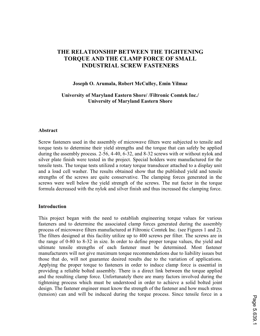 The Relationship Between the Tightening Torque and the Clamp Force of Small Industrial Screw Fasteners