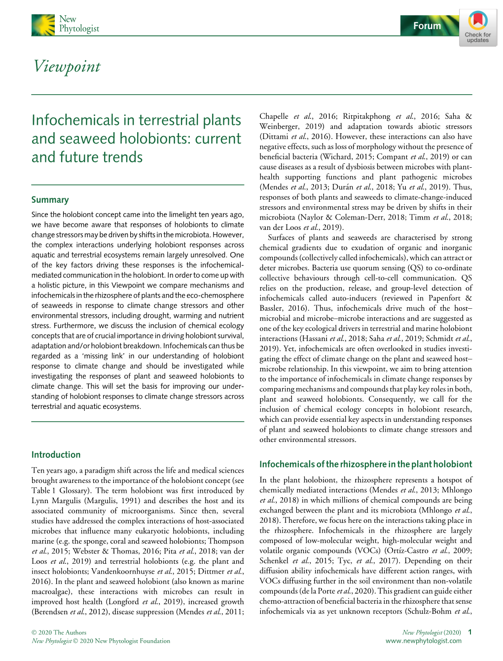 Infochemicals in Terrestrial Plants and Seaweed Holobionts