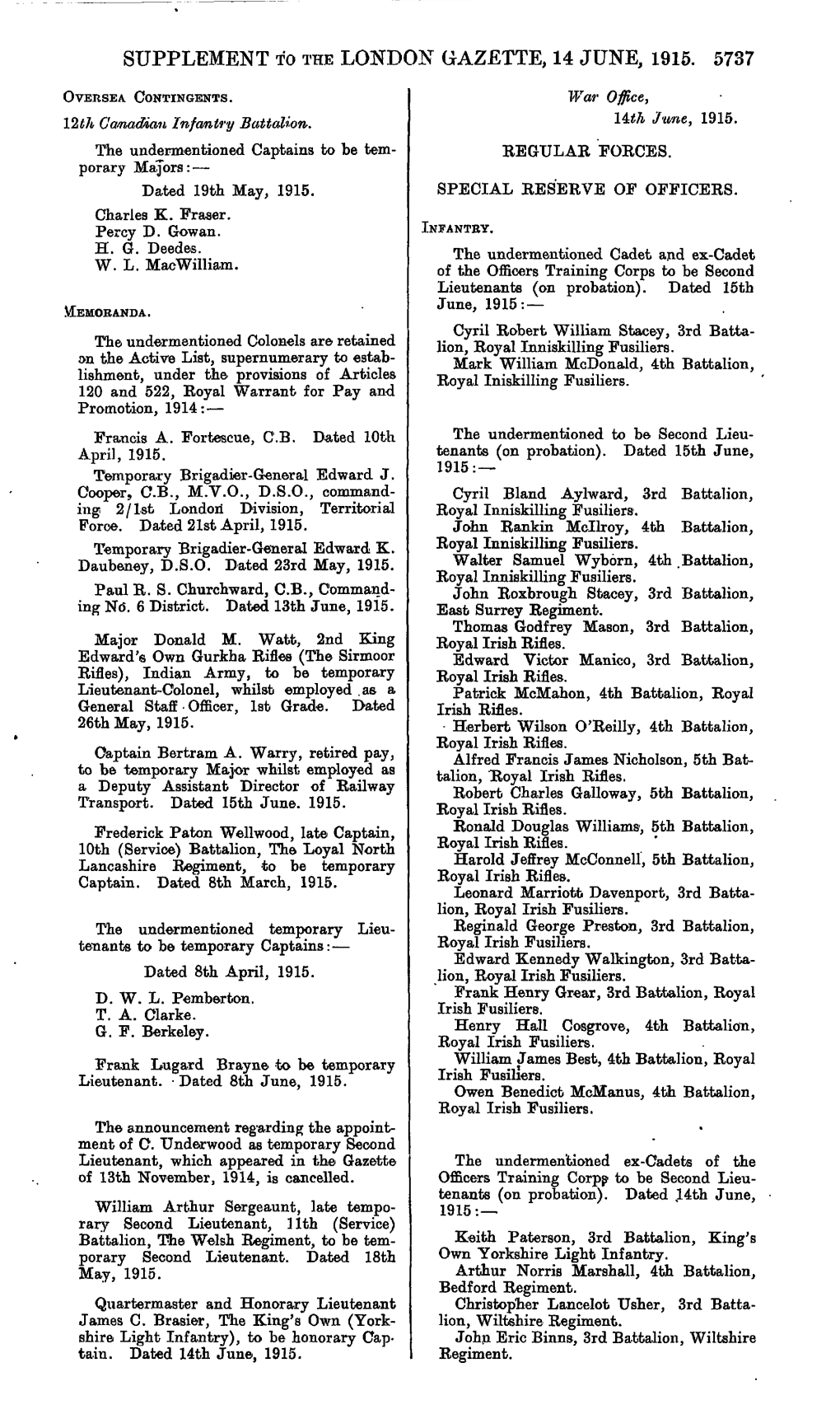 Supplement to the London Gazette, 14 June, 1915. 5737