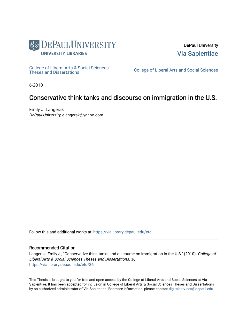 Conservative Think Tanks and Discourse on Immigration in the U.S