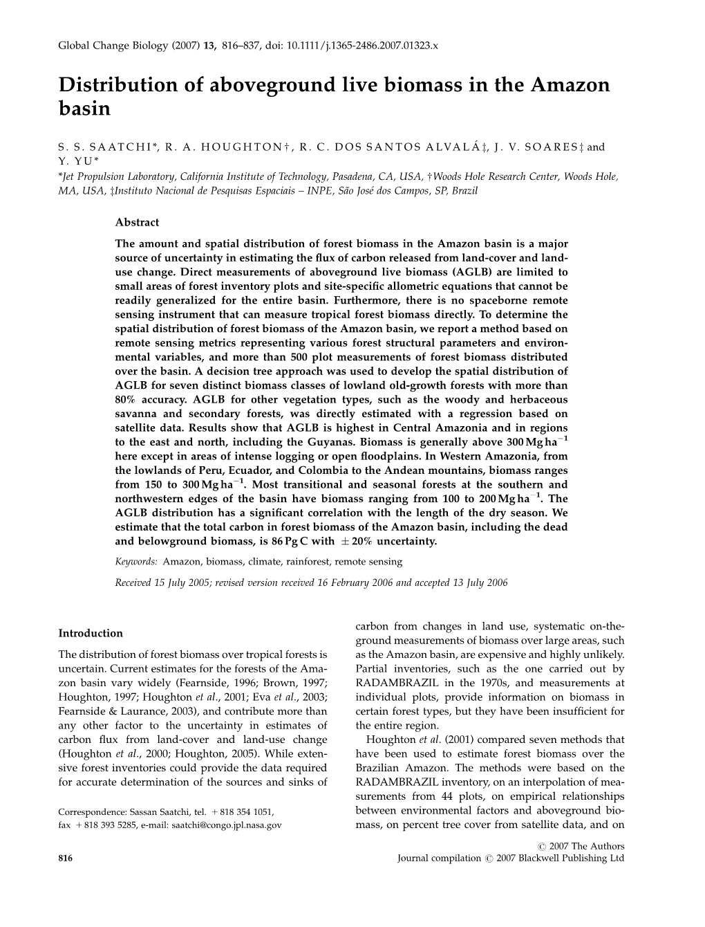 Distribution of Aboveground Live Biomass in the Amazon Basin