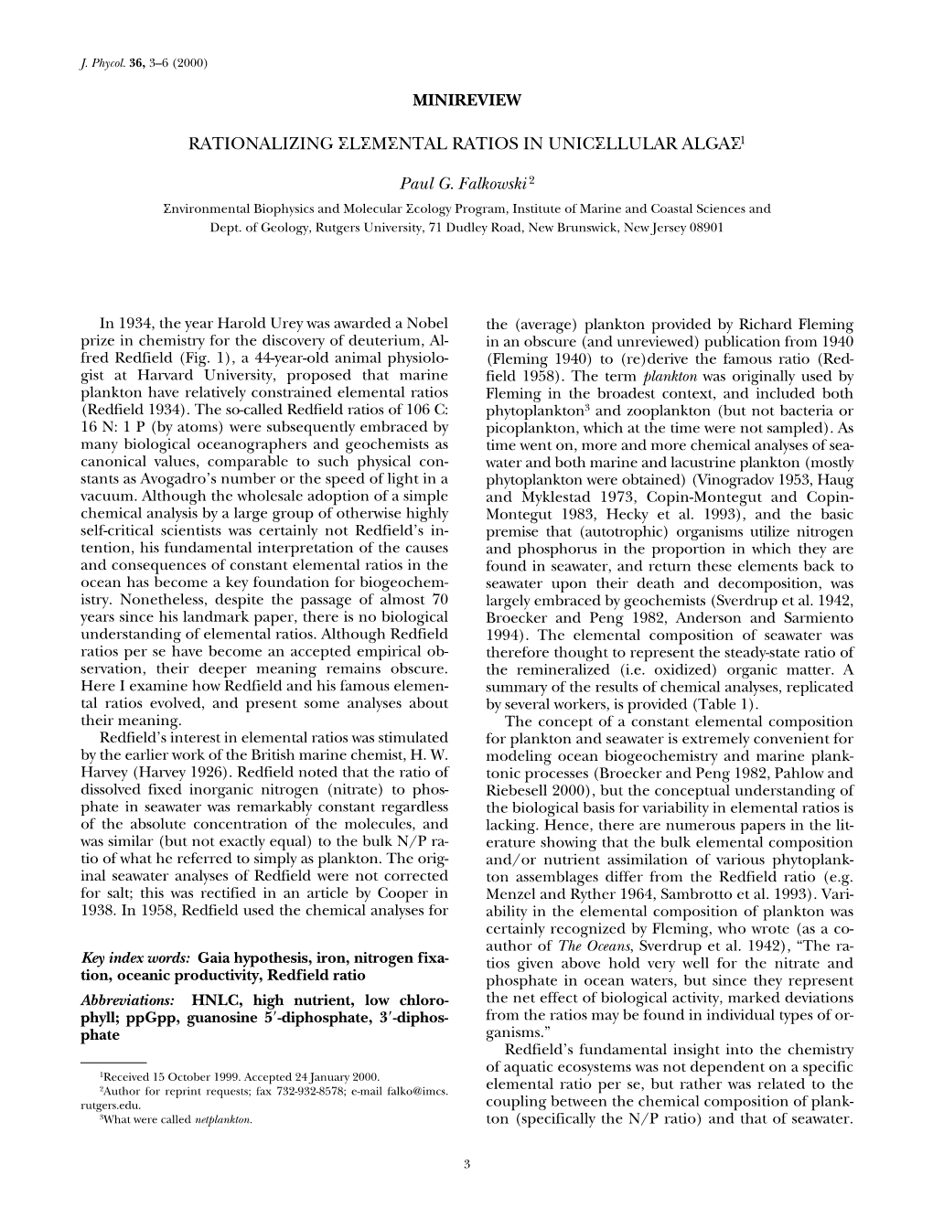 Rationalizing Elemental Ratios in Unicellular Algae1