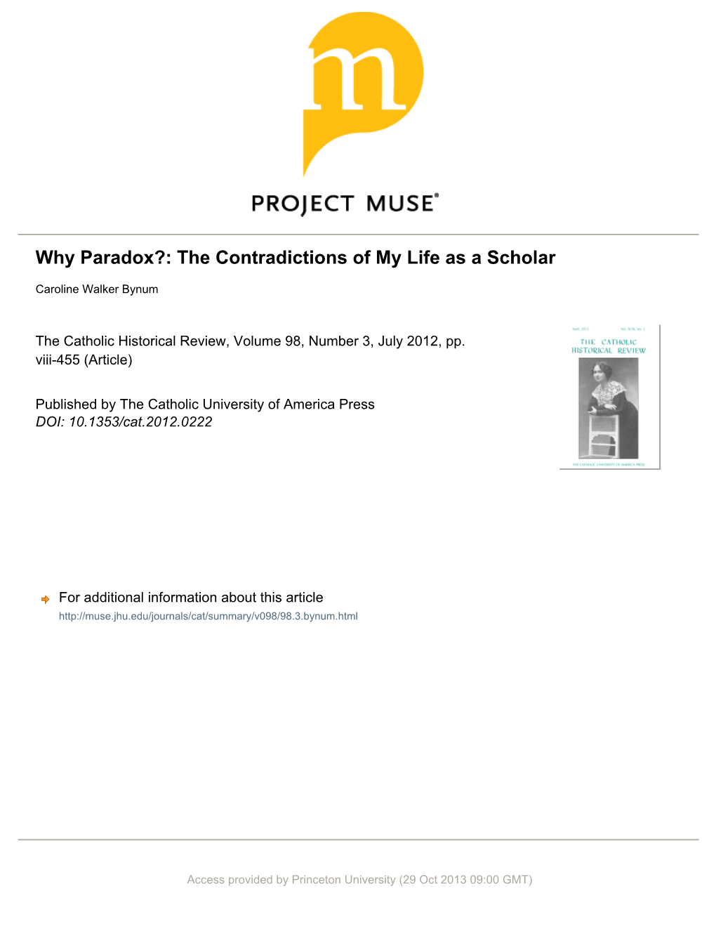 Why Paradox?: the Contradictions of My Life As a Scholar