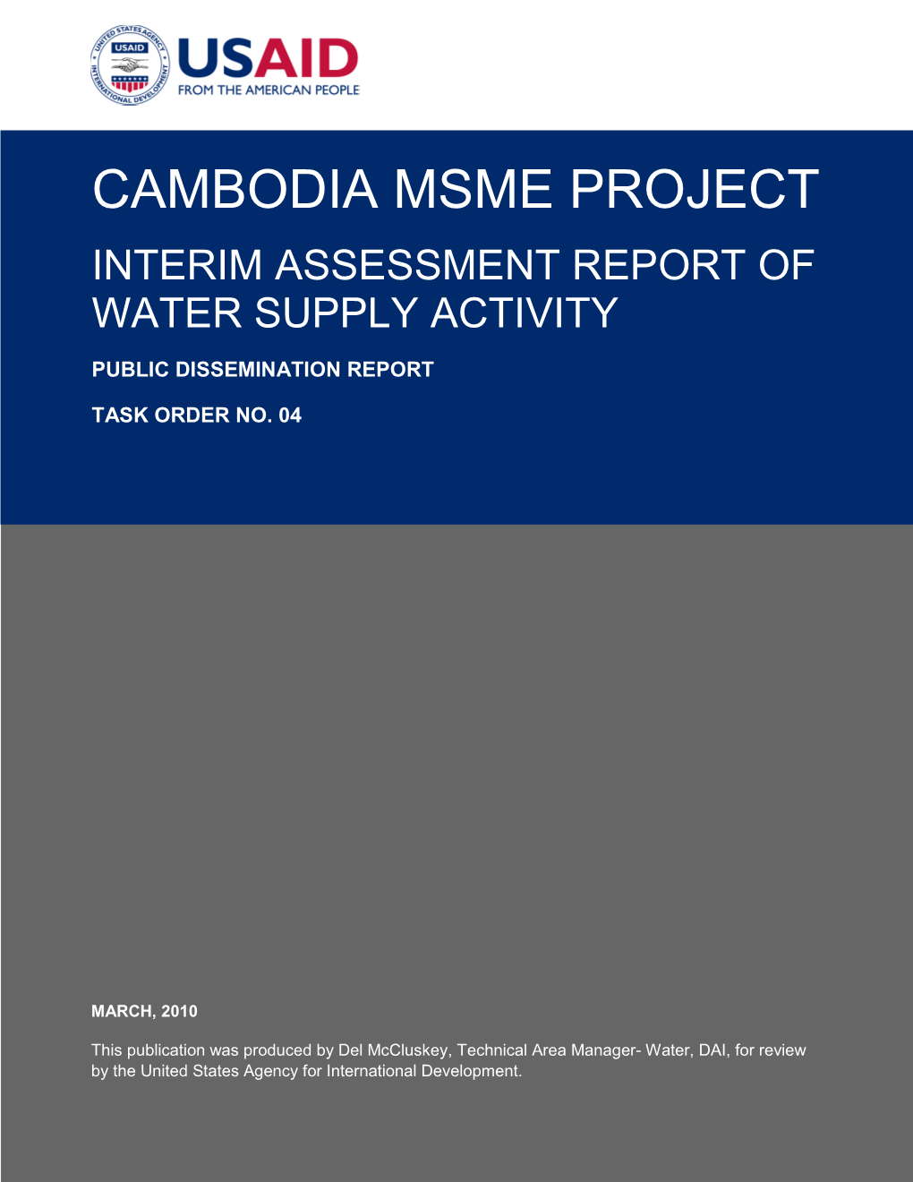 Cambodia Msme Project Interim Assessment Report of Water Supply Activity