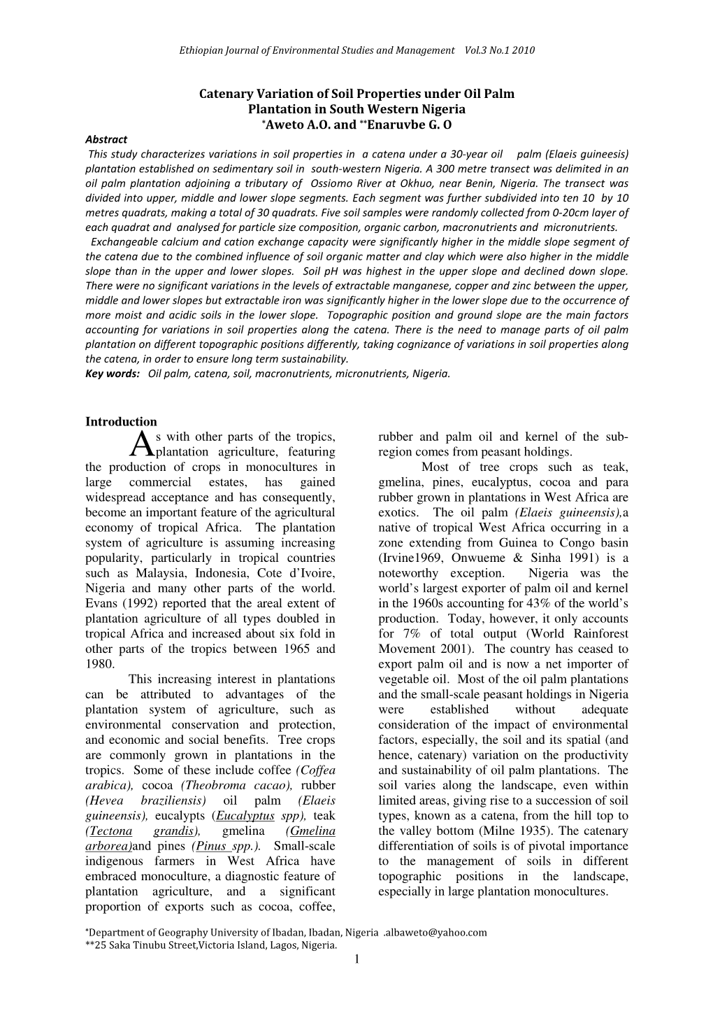 1 Catenary Variation of Soil Properties Under Oil Palm Plantation