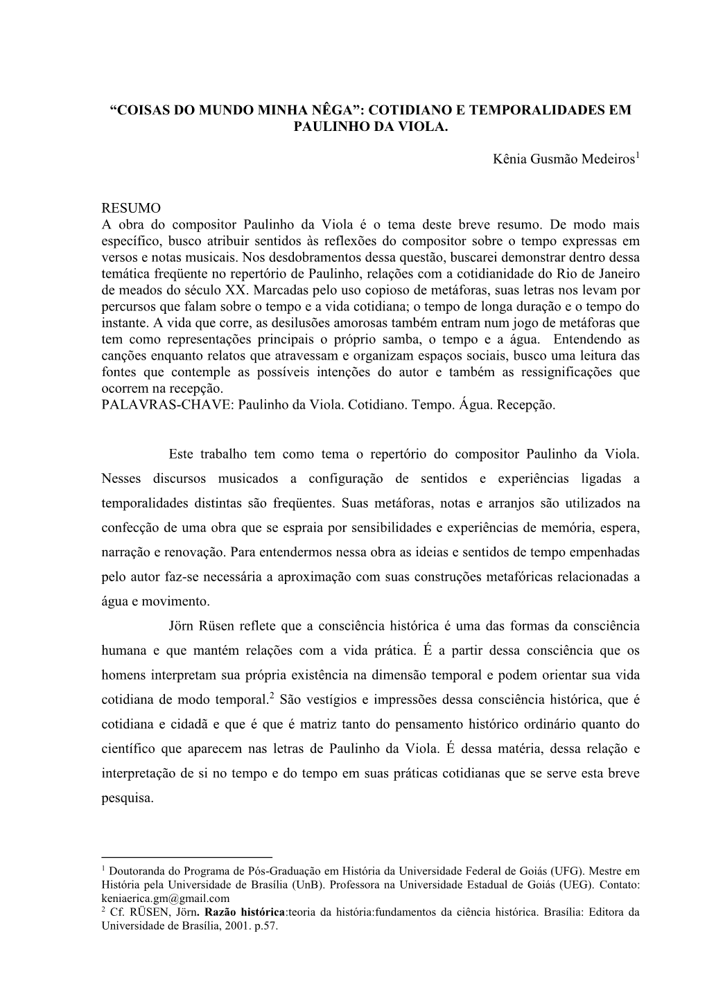 “Coisas Do Mundo Minha Nêga”: Cotidiano E Temporalidades Em Paulinho Da Viola