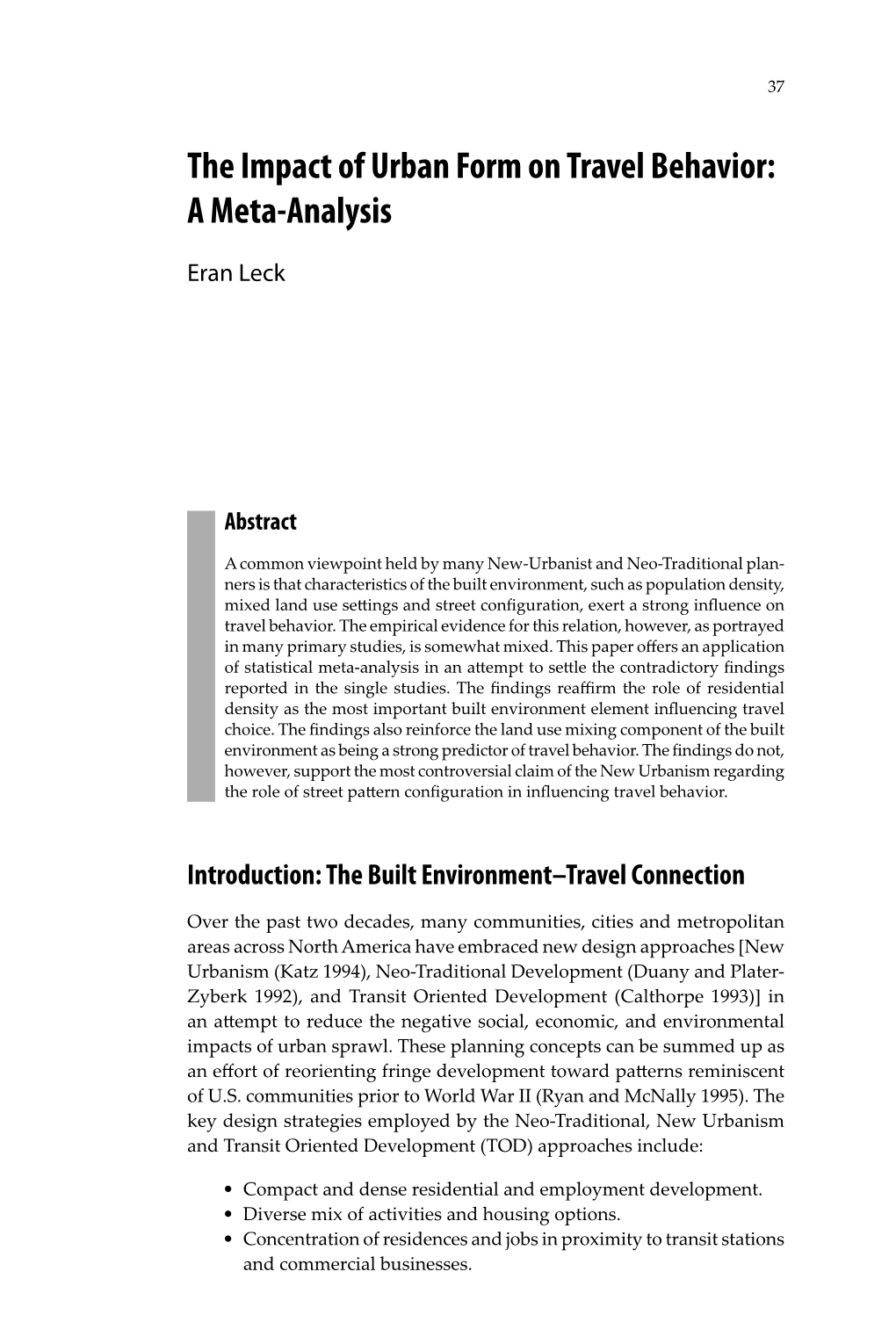 The Impact of Urban Form on Travel Behavior: a Meta-Analysis