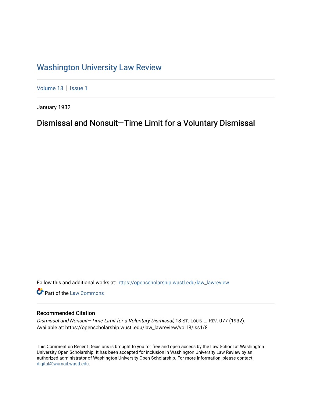 Dismissal and Nonsuit—Time Limit for a Voluntary Dismissal