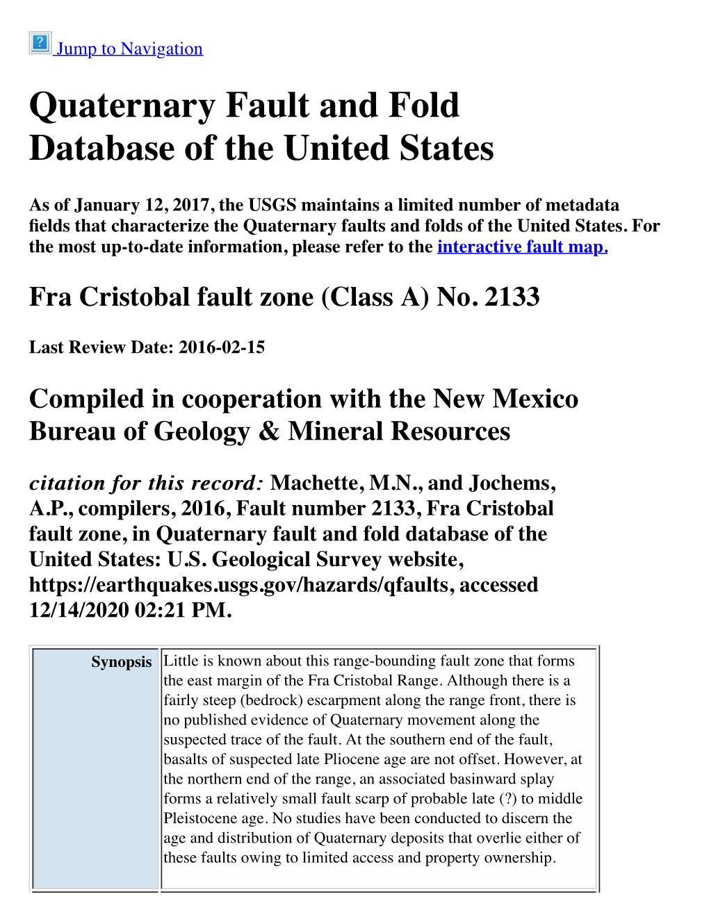 Quaternary Fault and Fold Database of the United States