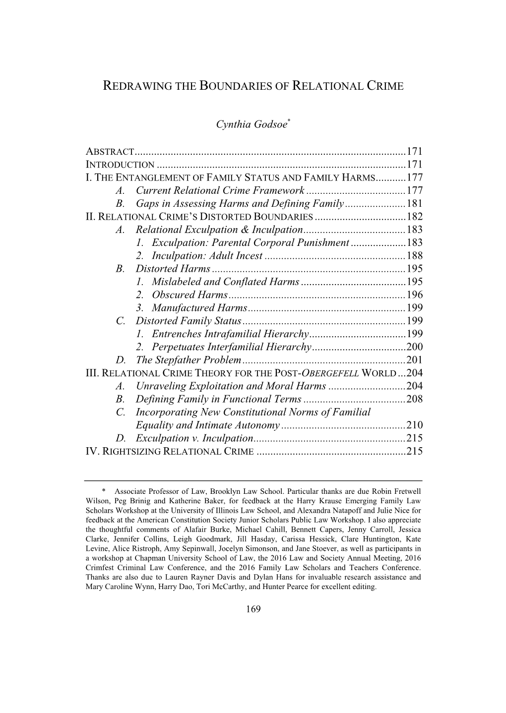 REDRAWING the BOUNDARIES of RELATIONAL CRIME Cynthia Godsoe* ABSTRACT