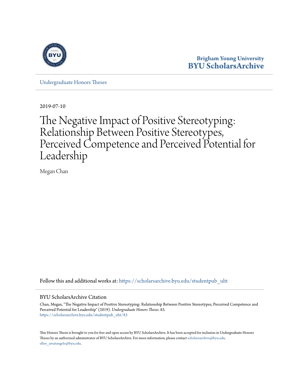 The Negative Impact of Positive Stereotyping: Relationship Between Positive Stereotypes, Perceived Competence and Perceived Potential for Leadership