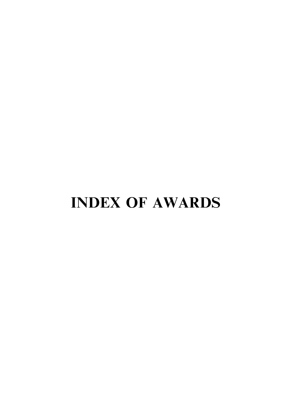 Index of Awards the - Nre