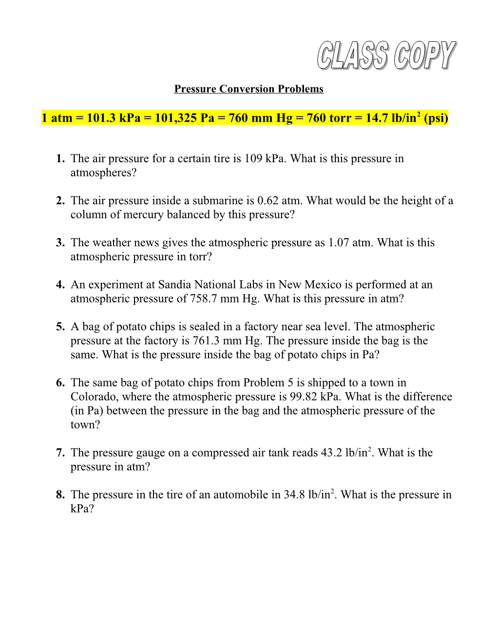 Pressure Conversion Problems s1