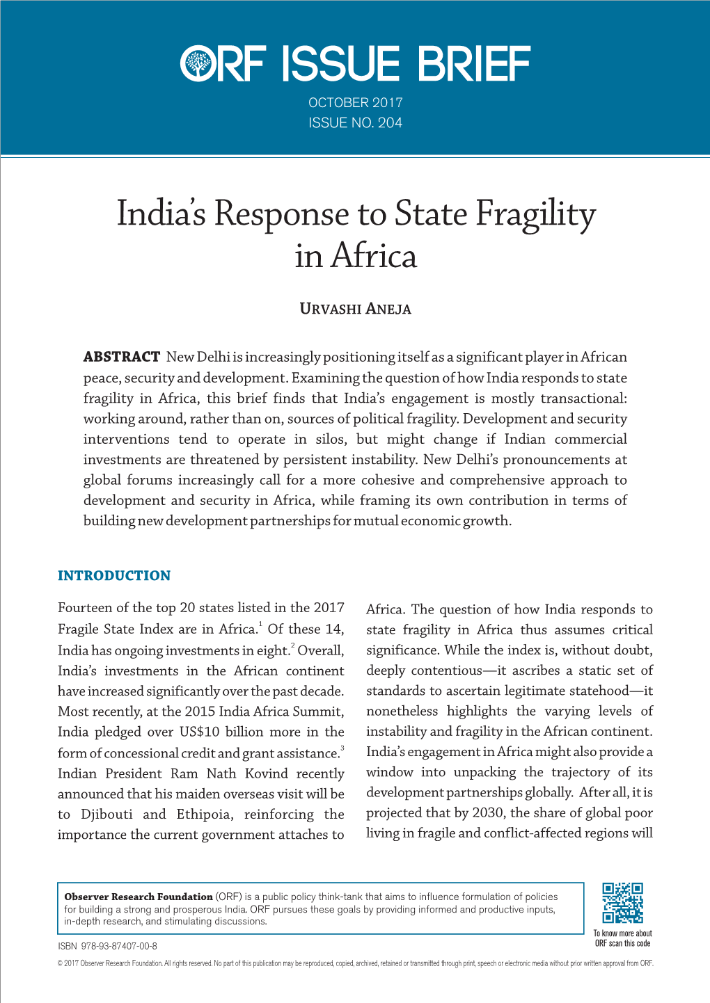 India's Response to State Fragility in Africa