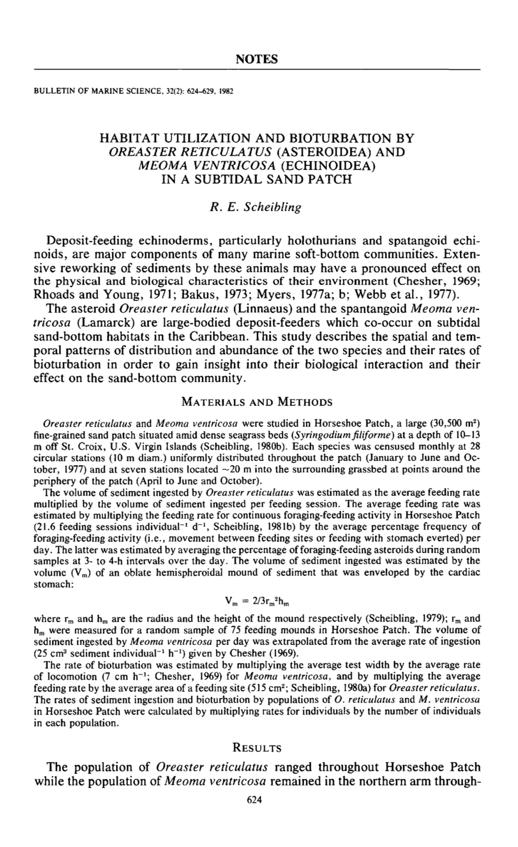 Oreaster Reticulatus&lt;/I&gt; (Asteroidea) and &lt;I&gt;Meoma Ventricosa&lt;/I