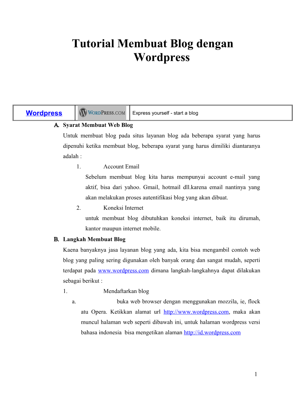 Tutorial Membuat Blog Dengan Wordpress