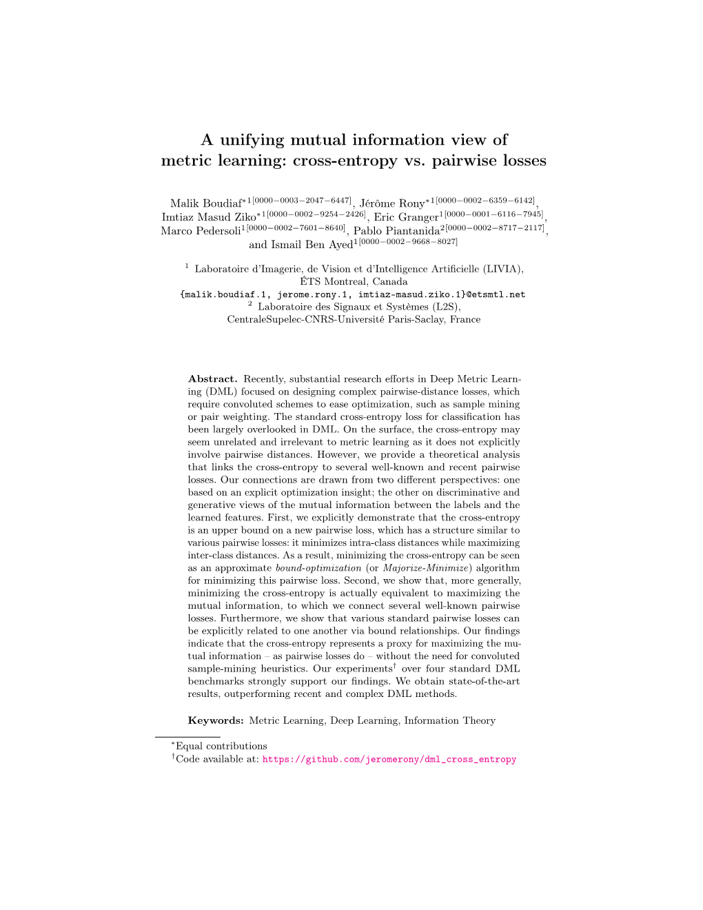 A Unifying Mutual Information View of Metric Learning: Cross-Entropy Vs