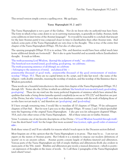 Part Six: Yasna Haptanghaiti 35.2 and 3. This Revised Version Simply