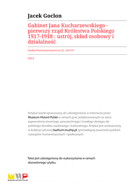 Pierwszy Rząd Królestwa Polskiego 1917-1918 : Ustrój, Skład Osobowy I Działalność