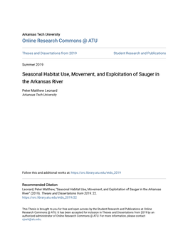 Seasonal Habitat Use, Movement, and Exploitation of Sauger in the Arkansas River