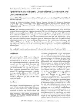 Igm Myeloma with Plasma Cell Leukemia: Case Report and Literature Review