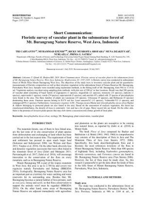 Floristic Survey of Vascular Plant in the Submontane Forest of Mt