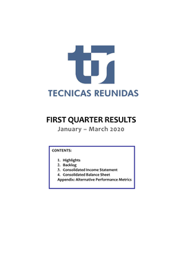 FIRST QUARTER RESULTS January – March 2020