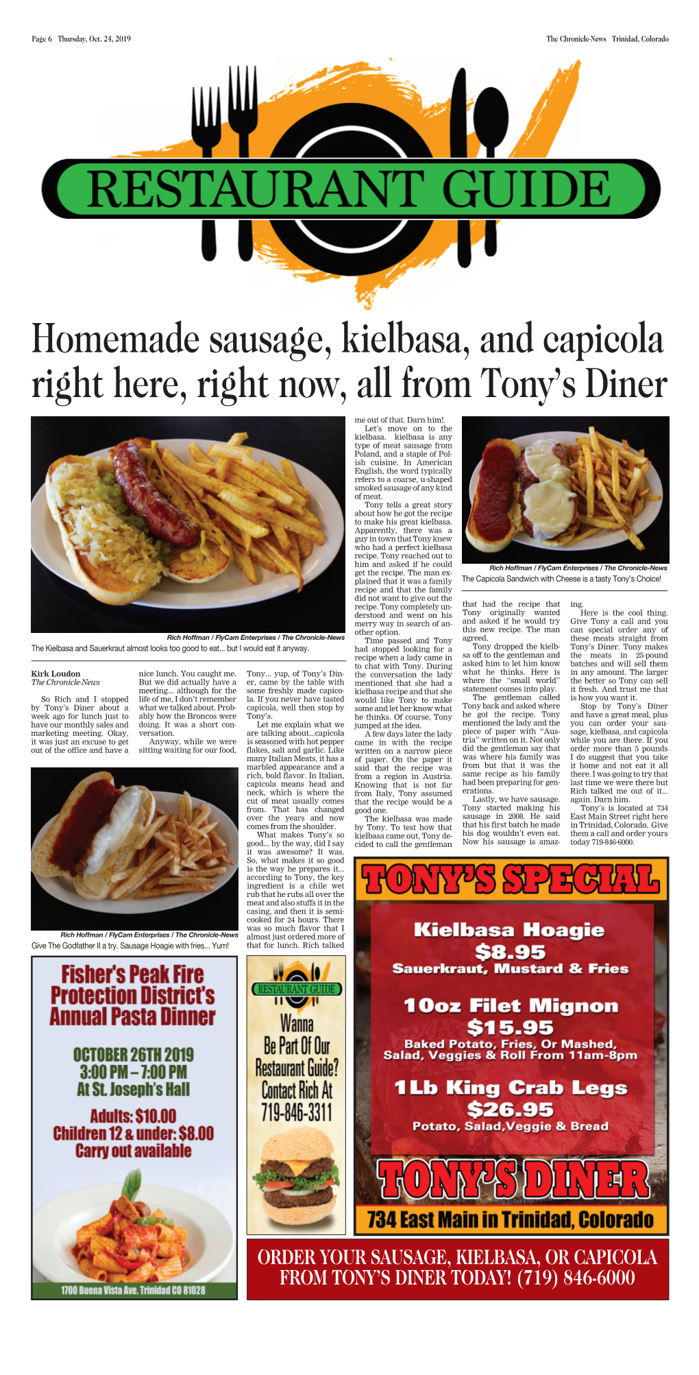 Homemade Sausage, Kielbasa, and Capicola Right Here, Right Now, All from Tony’S Diner