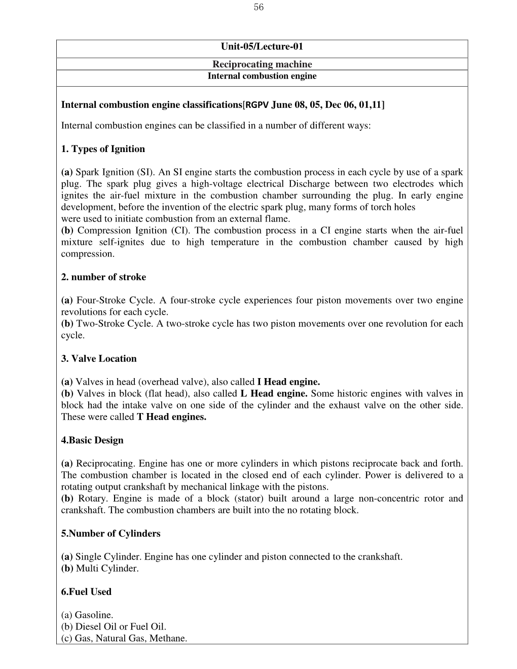 56 Unit-05/Lecture-01 Reciprocating Machine Internal Combustion