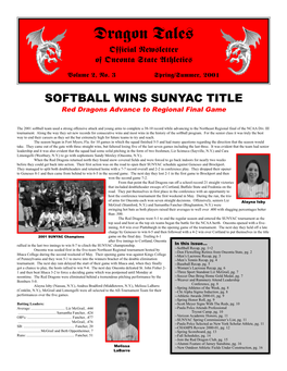 Dragon Tales Official Newsletter of Oneonta State Athletics